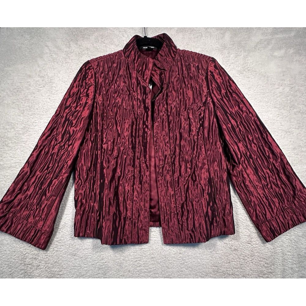 Vintage NWT Ellen Tracy Ruby Red Open Front Taffeta Blazer Womens 8 New Gorgeous